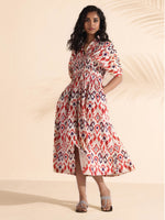 Thumbnail for trueBrowns Carrot Cotton Ikat Dress - Distacart