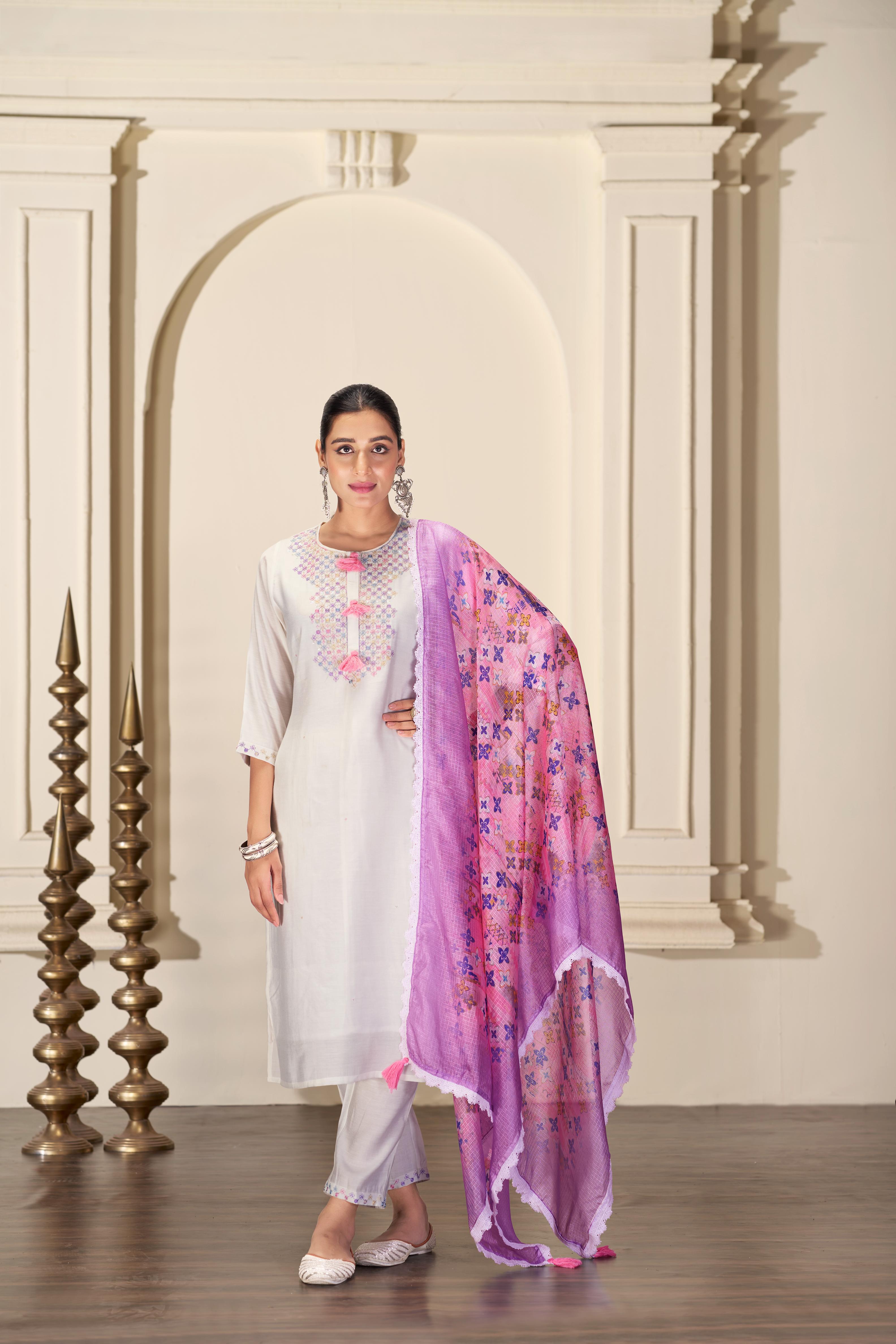 BulBul Bhumi Offwhite Silk Kurta Set with Dupatta