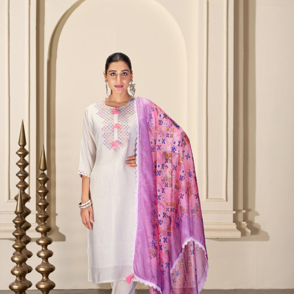 BulBul Bhumi Offwhite Silk Kurta Set with Dupatta