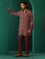 Thumbnail for trueBrowns Men's Deep Purple Paan Muslin Silk Printed Co-ord Set - Distacart