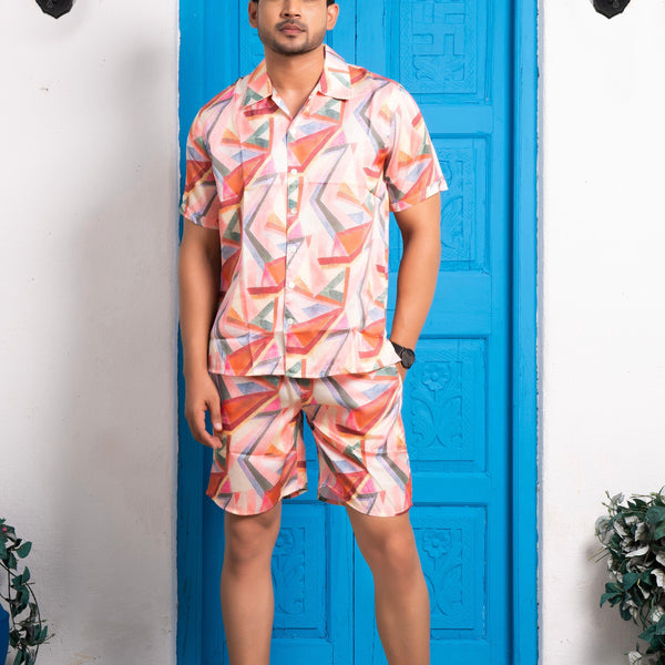 Noroke Sustainable fabric | Linen Satin Linen Geometric Co-ord Set Men - Distacart