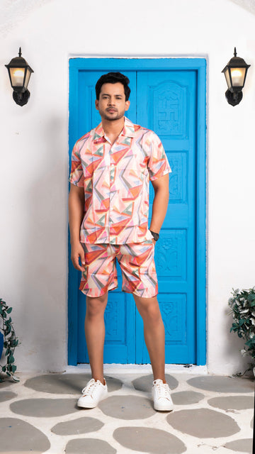 Noroke Sustainable fabric | Linen Satin Linen Geometric Co-ord Set Men - Distacart
