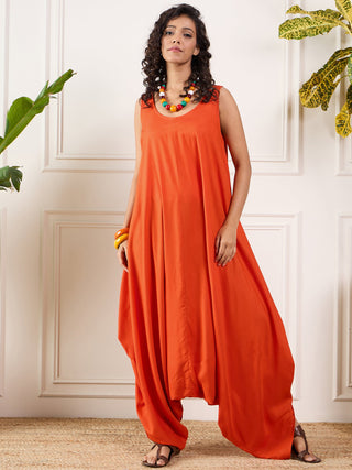 InWeave Orange Round Sleeveless Jumpsuit - Distacart