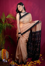 Thumbnail for khanduapata Beige & Black Dot Design Cotton Saree For Women