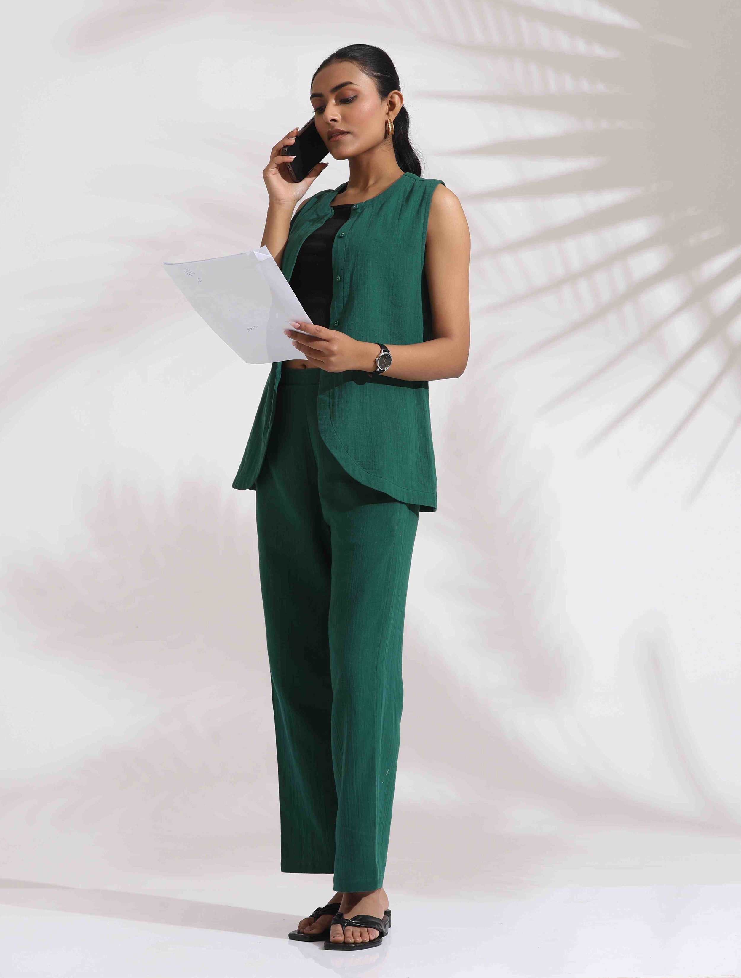 trueBrowns Green Cotton Co-ord Set - Distacart