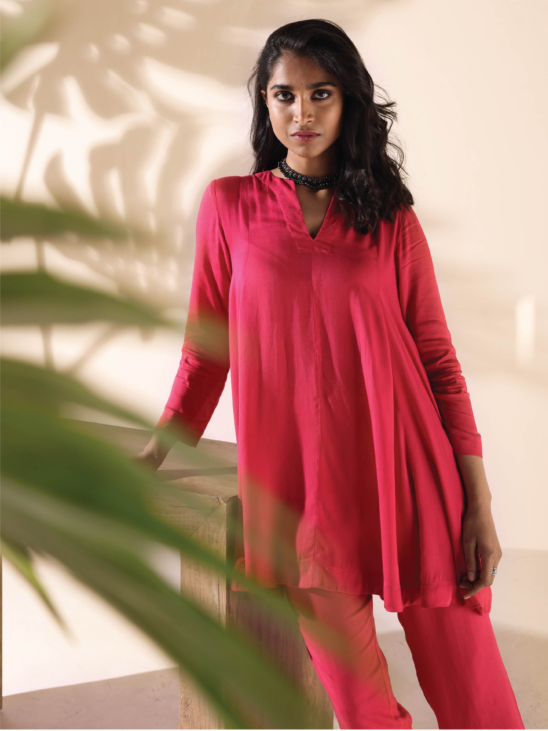 trueBrowns Carrot Viscose Dobby Flared Co-ord Set - Distacart