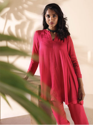 trueBrowns Carrot Viscose Dobby Flared Co-ord Set - Distacart
