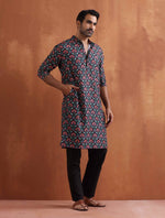 Thumbnail for trueBrowns Men's Black Floral Printed Kurta