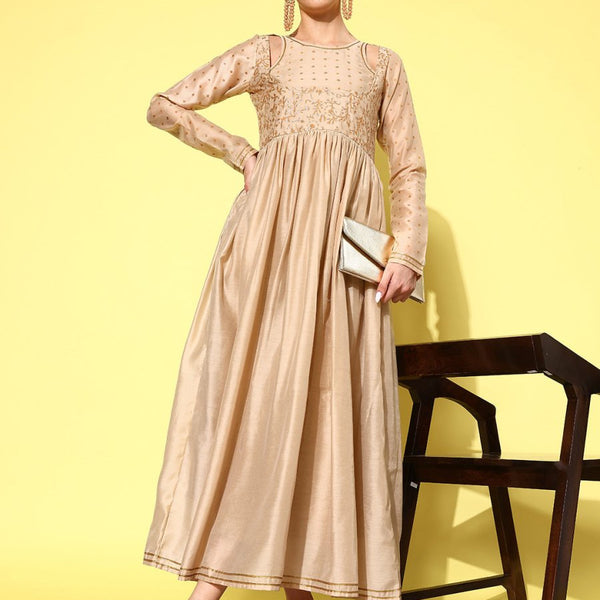 Ahalyaa Floral Embroidered A-Line Maxi Dress - Distacart