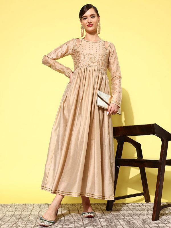 Ahalyaa Floral Embroidered A-Line Maxi Dress - Distacart