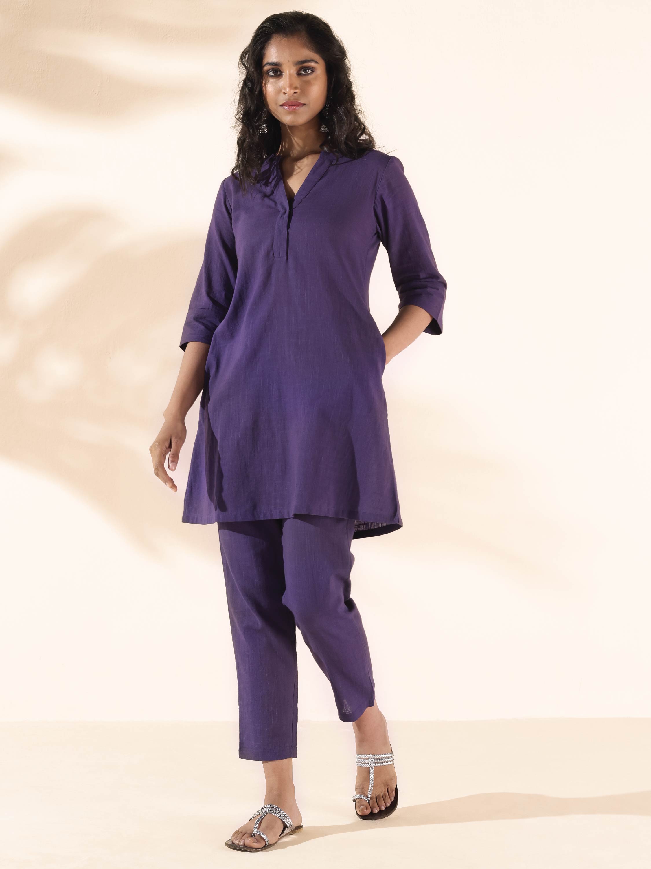 trueBrowns Purple Cotton Relaxed Co-ord Set - Distacart