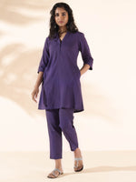 Thumbnail for trueBrowns Purple Cotton Relaxed Co-ord Set - Distacart