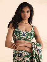 Thumbnail for trueBrowns Green Muslin Ikat Sleeveless Blouse