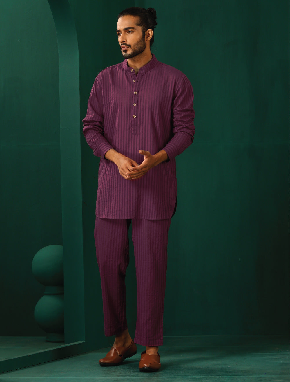 trueBrowns Men's Purple Dobby Co-ord Set - Distacart