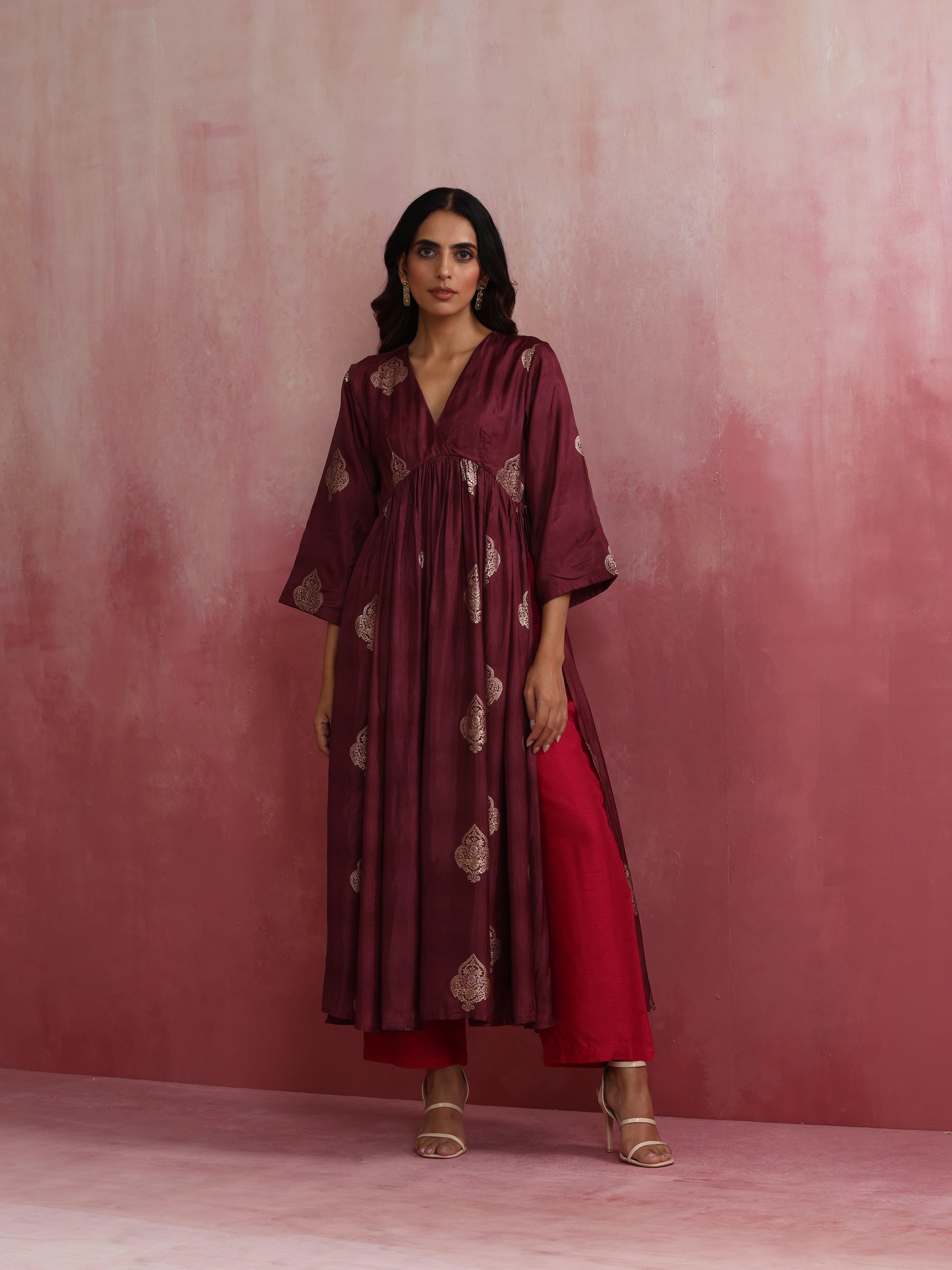 trueBrowns Purple Viscose Silk Kurta Set - Distacart
