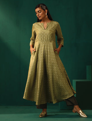 trueBrowns Green Square Viscose Silk Flared Kurta Pant Set - Distacart