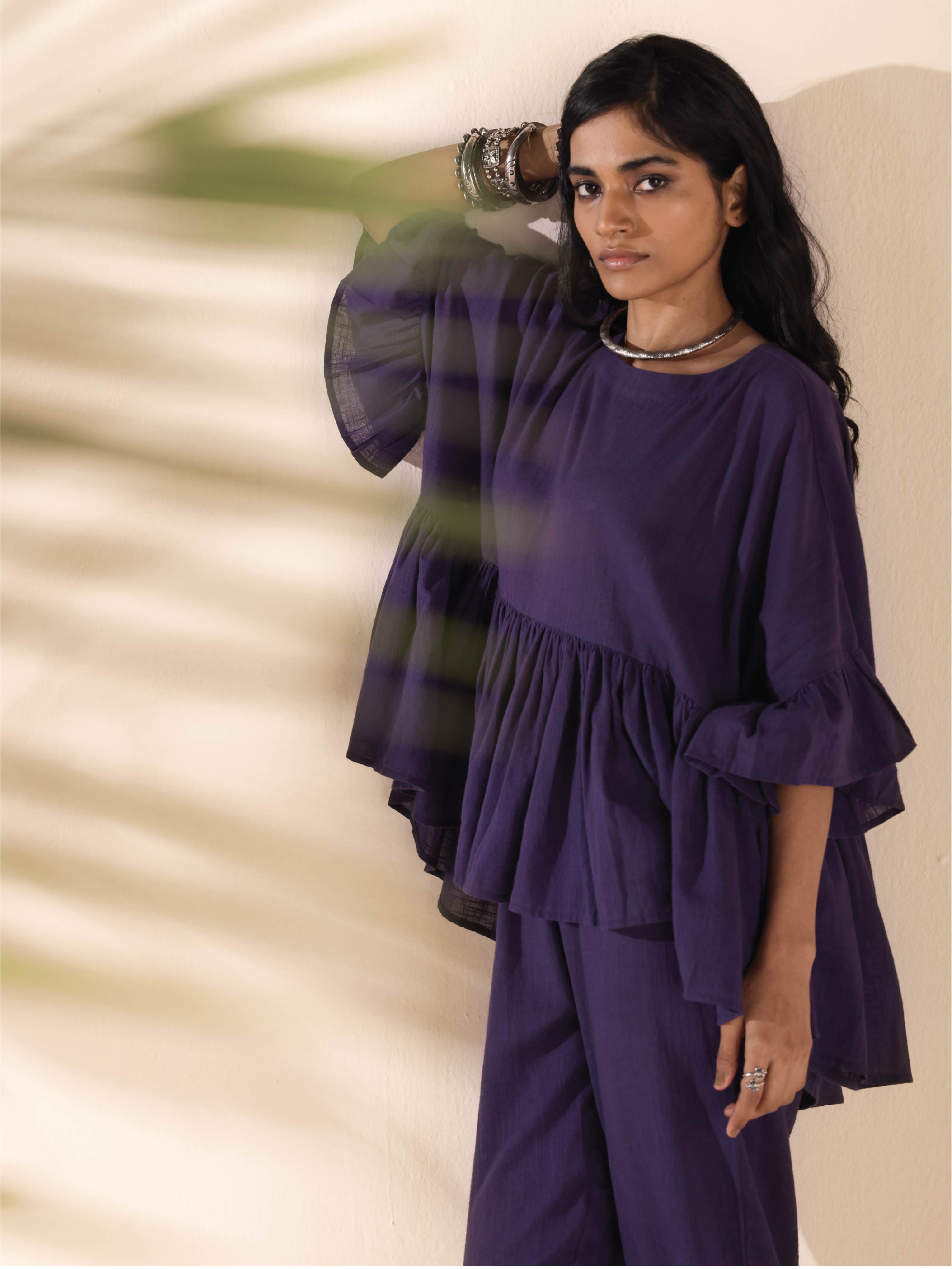 trueBrowns Purple Cotton Flared Co-ord Set - Distacart