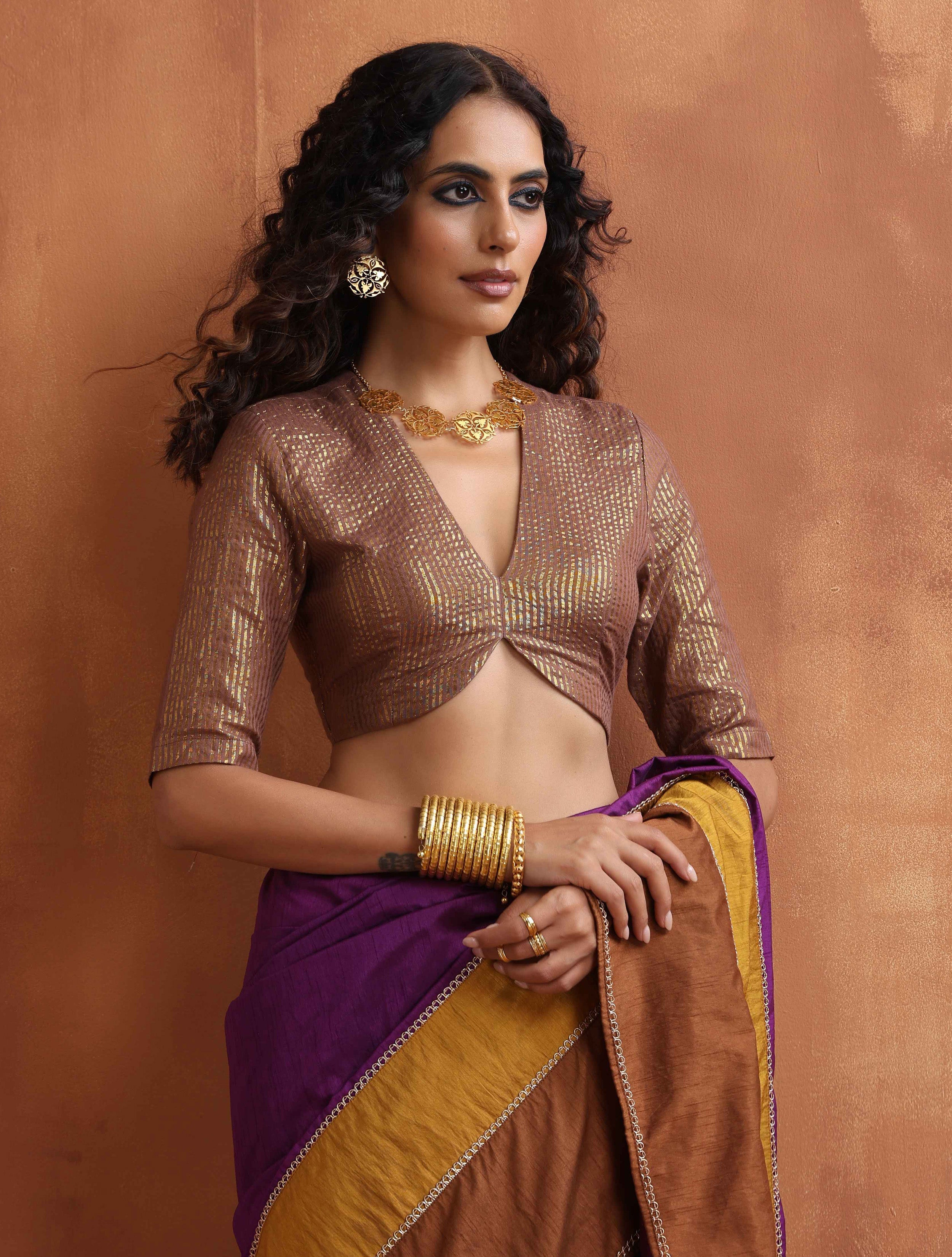 trueBrowns Brown Gold Metallic Blouse - Distacart