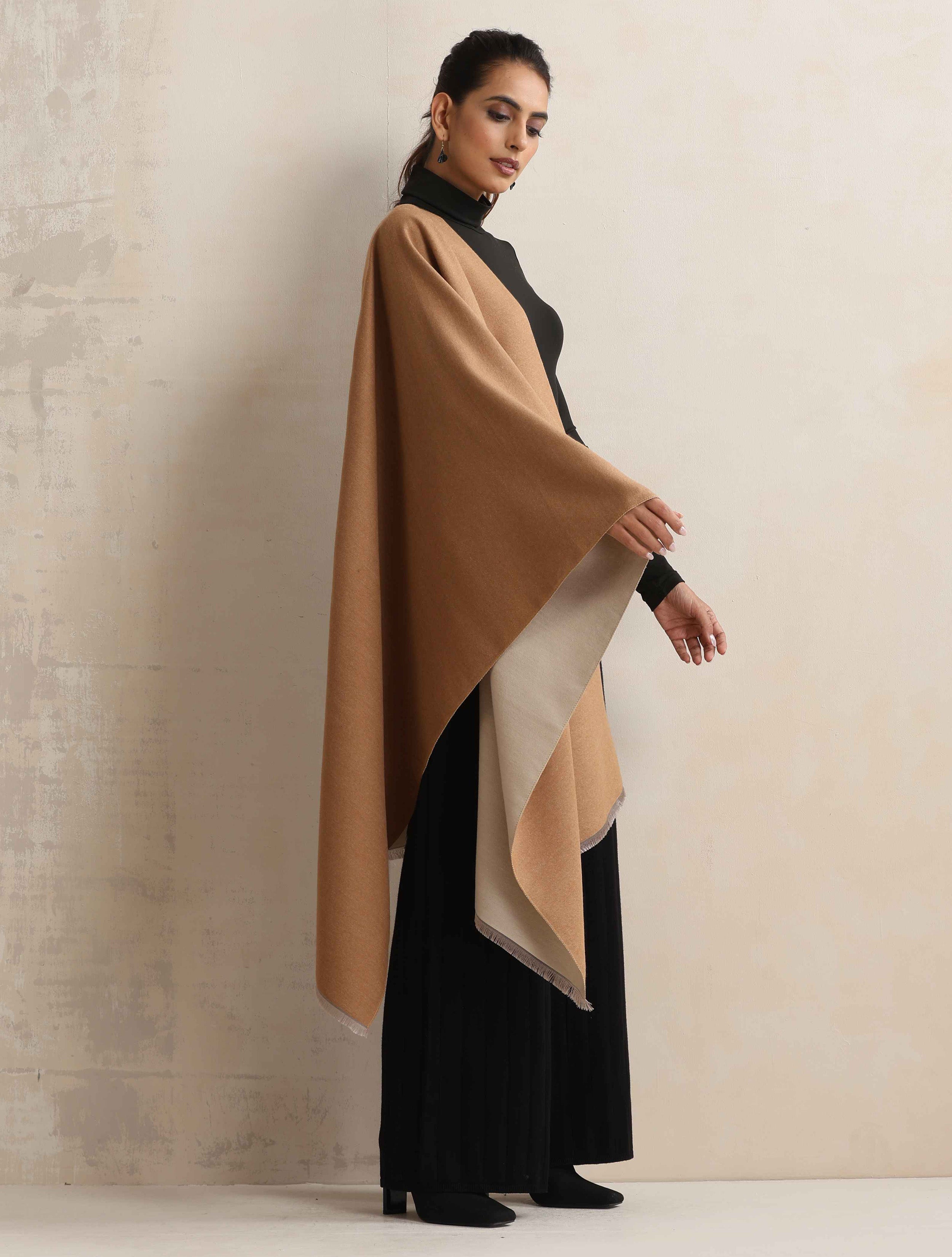trueBrowns Brown Reversible Solid Woollen Stole - Distacart