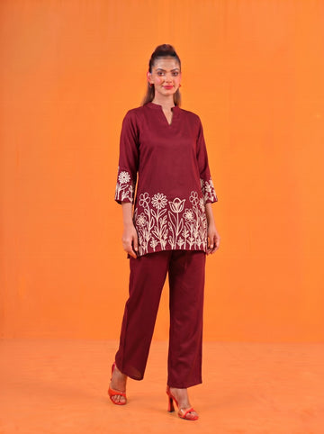 Anaita Maroon Stylish Readymade Co-Ords Set - Dista