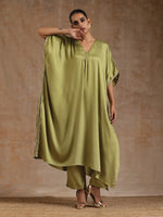 Thumbnail for trueBrowns Light Green Modal Satin Kaftan Kurta Set | Relove