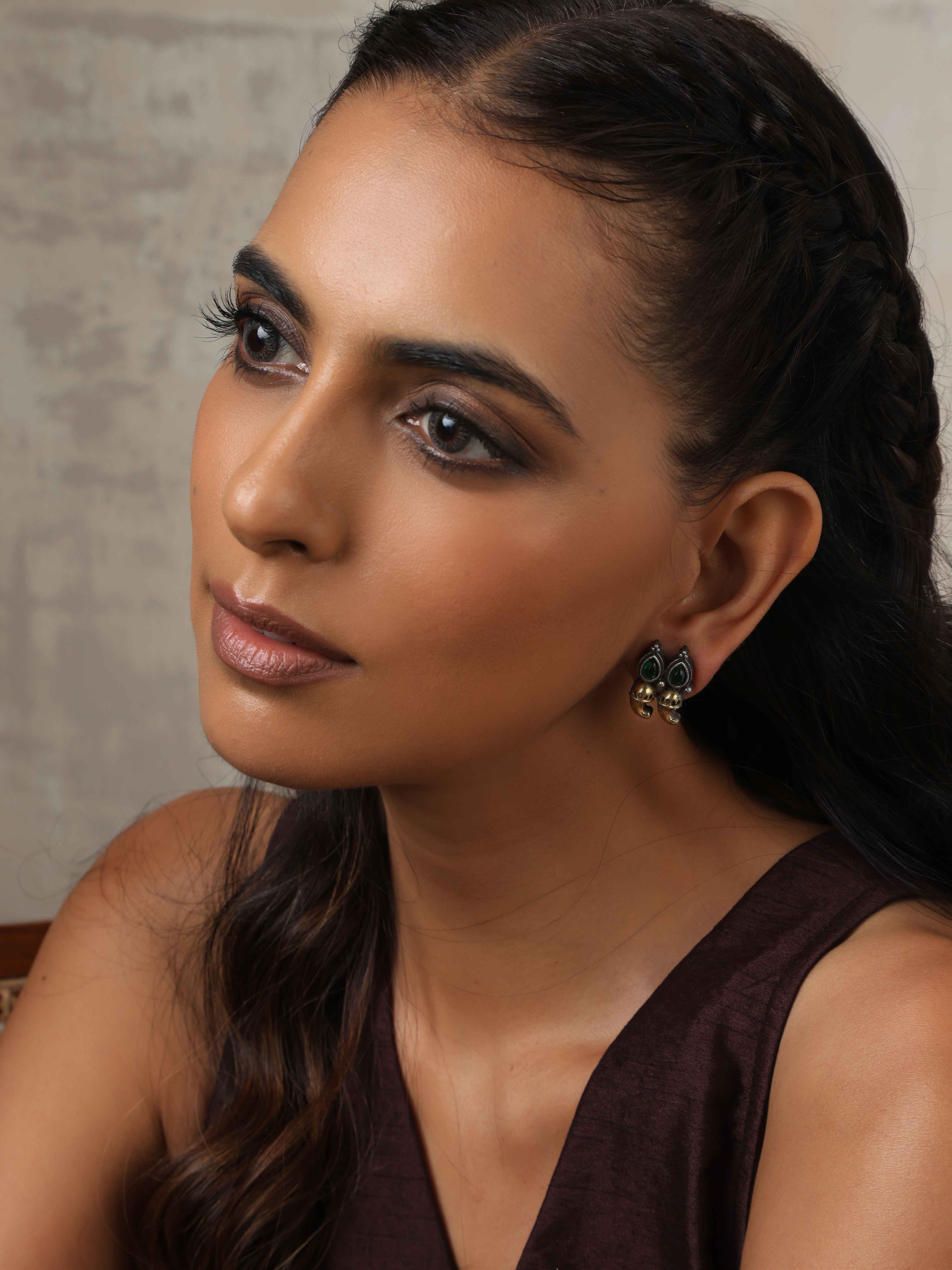 trueBrowns Silver Gold Tone Stud Earrings - Distacart