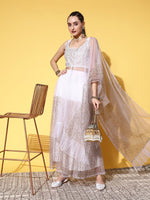 Thumbnail for Ahalyaa White & Gold-Toned Printed Ready to Wear Lehenga & Blouse With Dupatta - Distacart