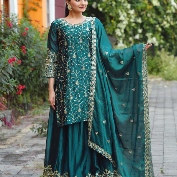Yash Enterprise Festive Teal Green Sequence Embroidered Work Readymade Salwar Suit