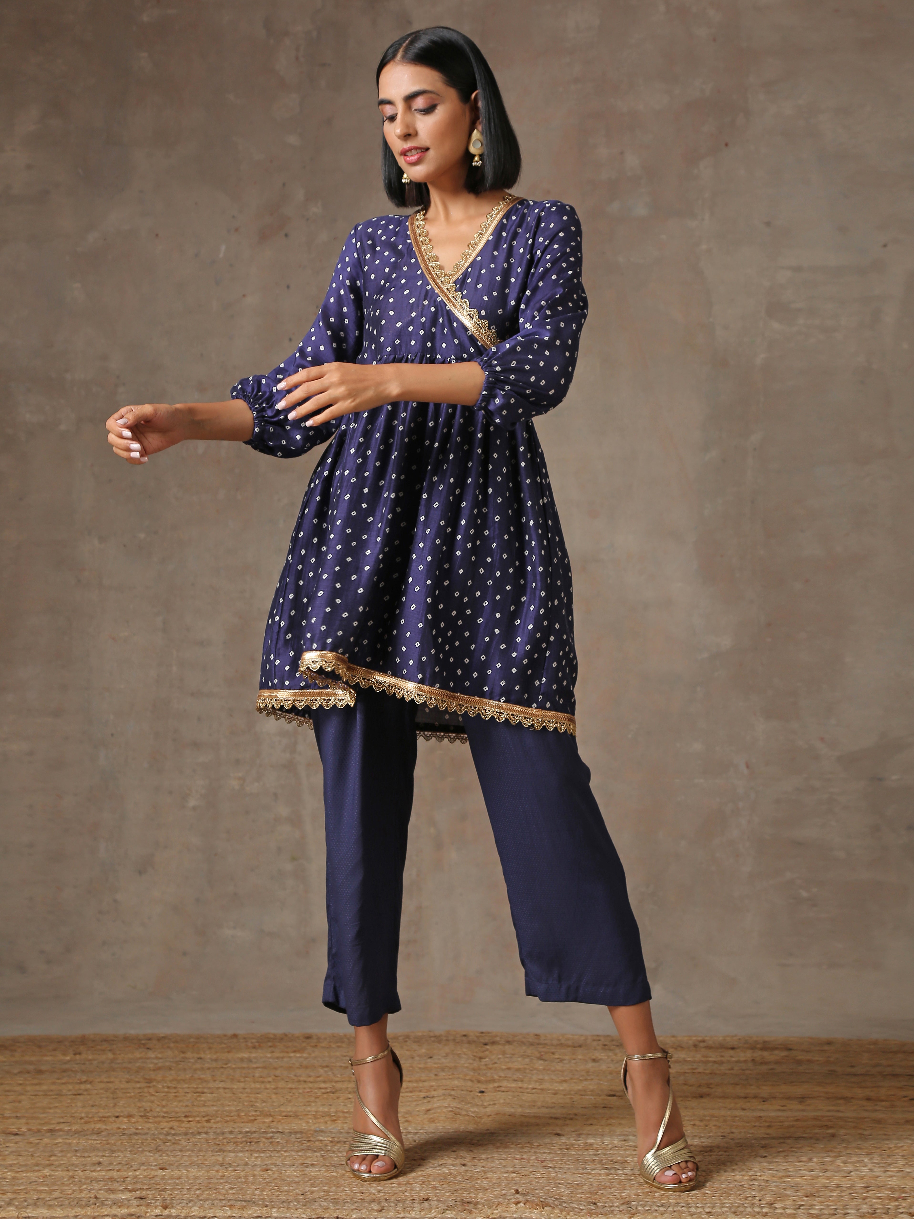 trueBrowns Blue Bandhani Printed Silk Co-Ord Set - Distacart