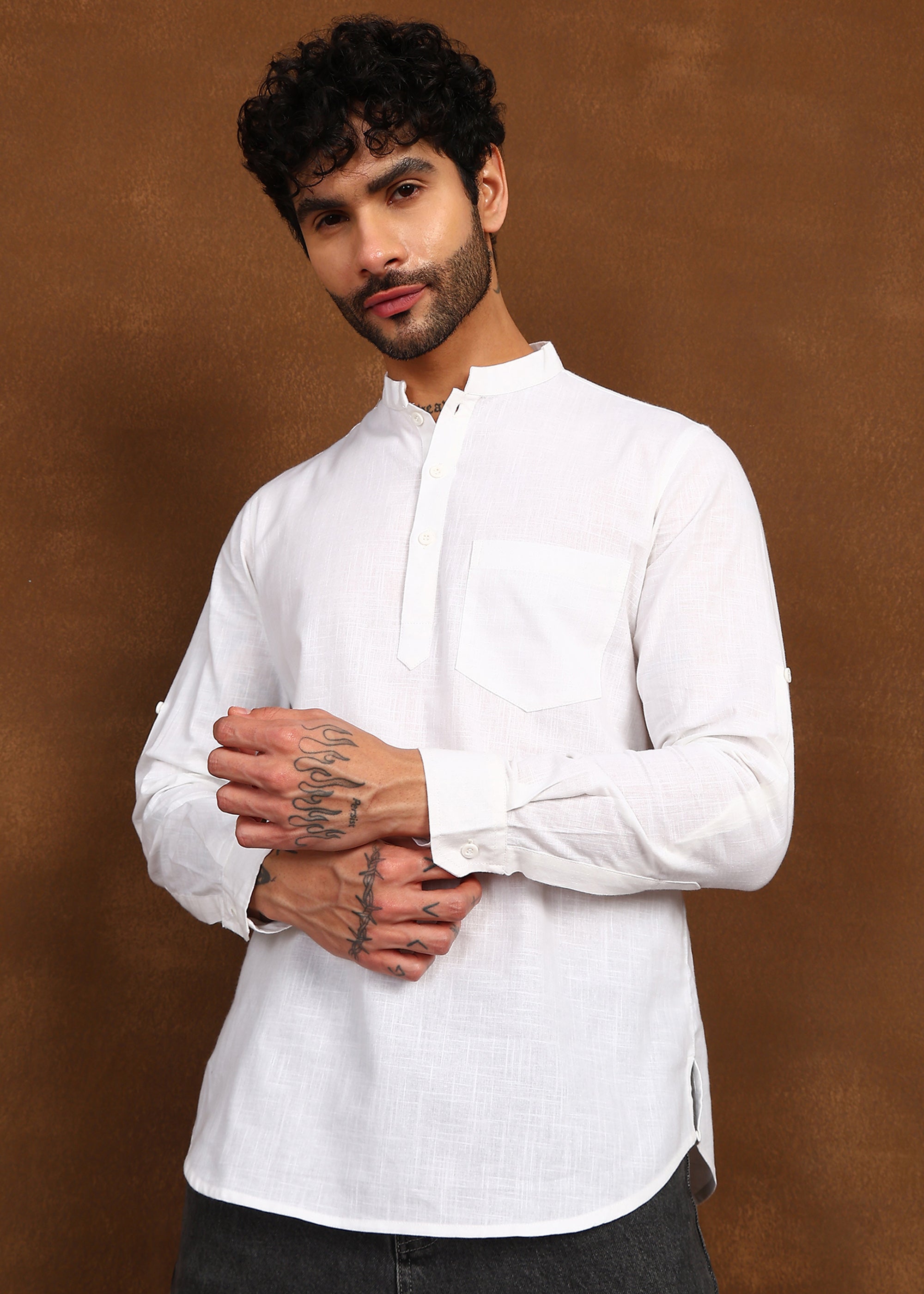 Fabmade Pure Ivory Linen Short Kurta - Distacart
