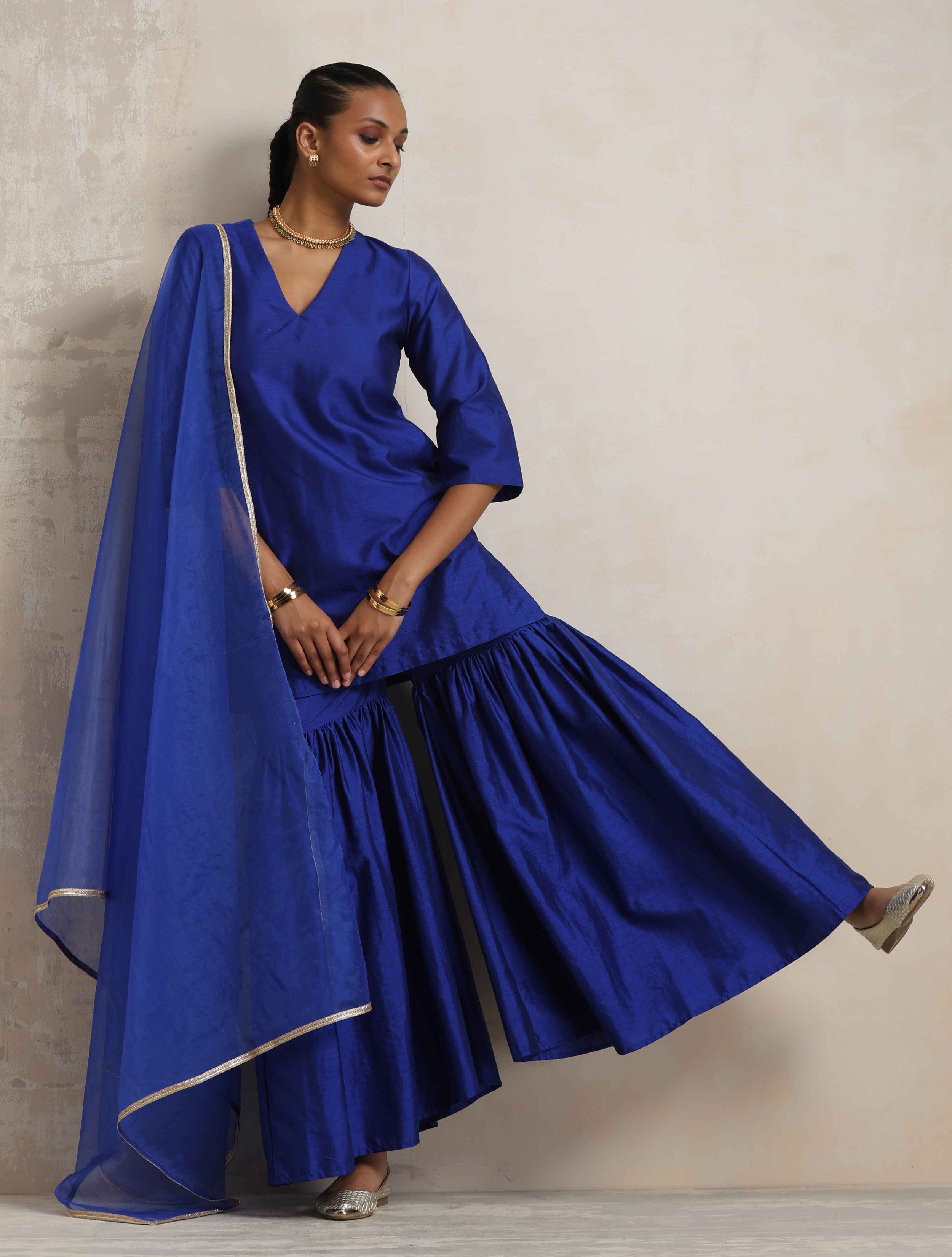 trueBrowns Electric Blue Sharara Dupatta Set - Distacart