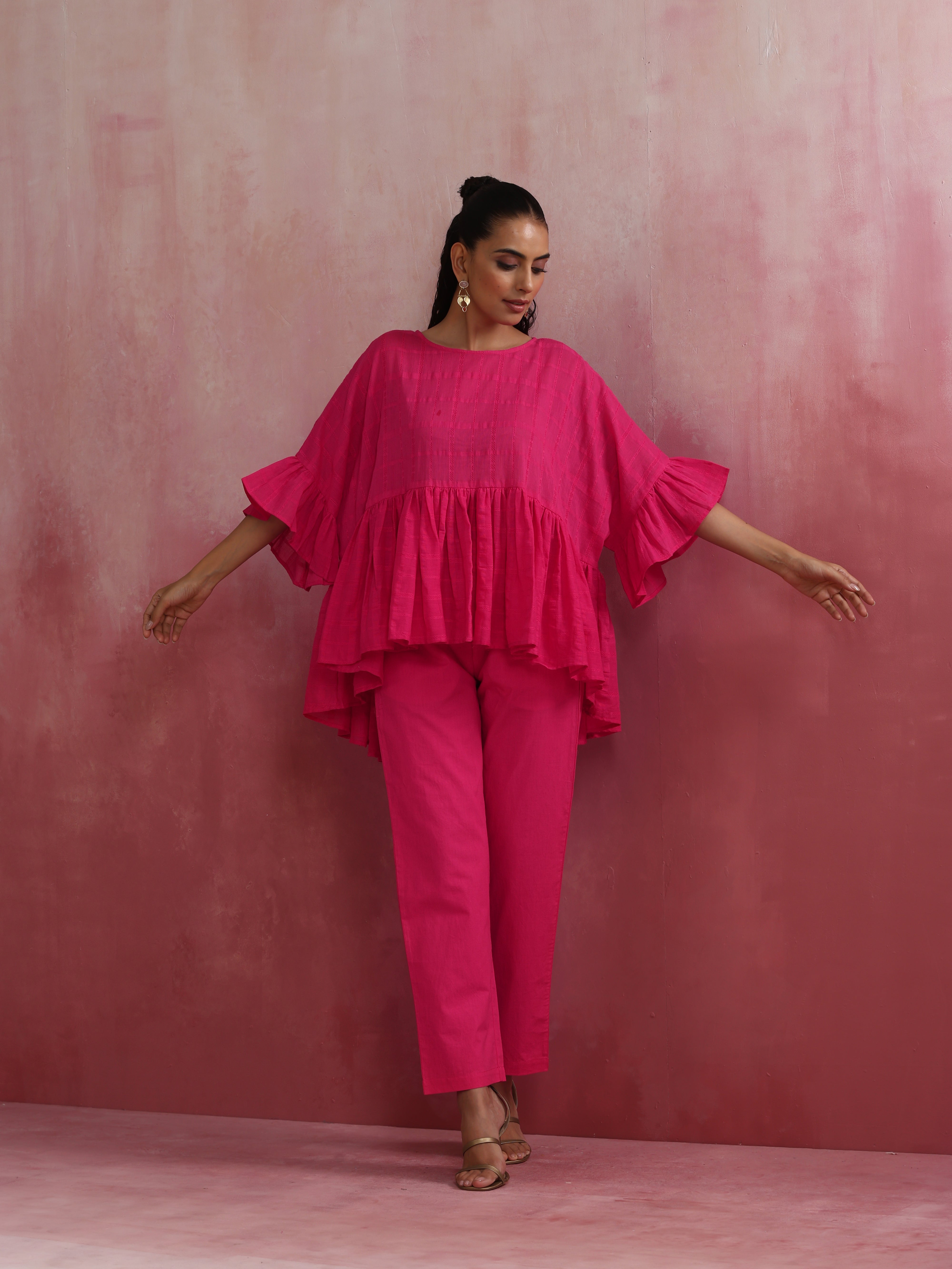 trueBrowns Pink Cotton Dobby Co-ord set - Distacart