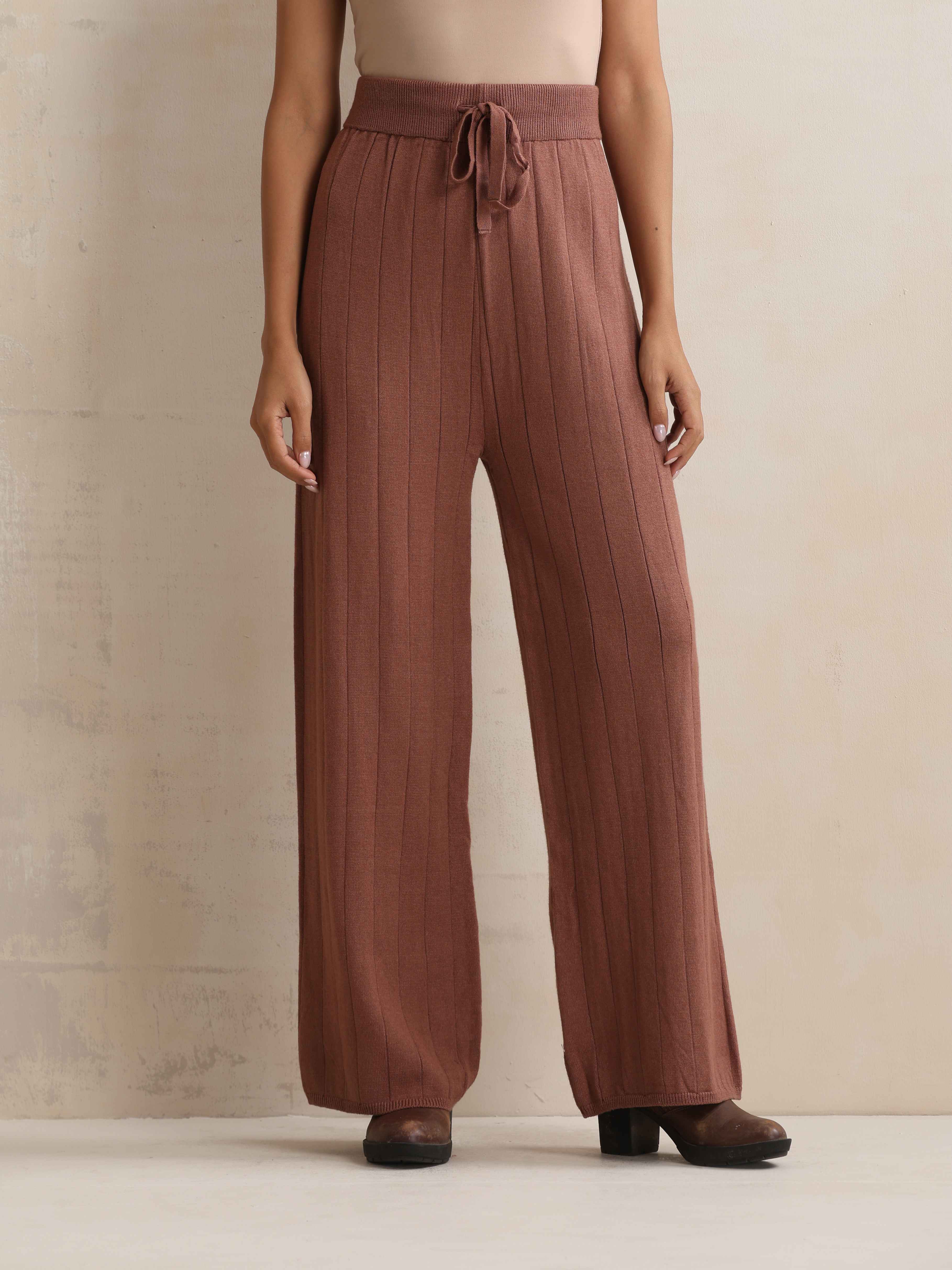 trueBrowns Peach Woollen Flared Pants - Distacart