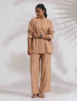 Thumbnail for trueBrowns Beige Cotton Embroidered Shirt Top Co-ord Set