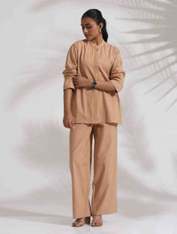Thumbnail for trueBrowns Beige Cotton Embroidered Shirt Top Co-ord Set