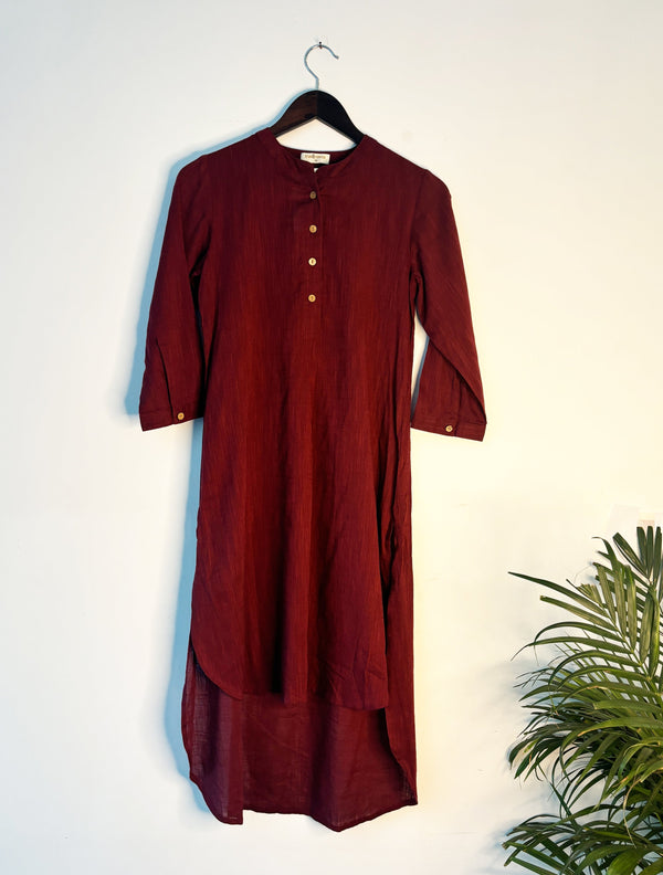 trueBrowns Maroon Slub Kurta