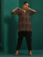 Thumbnail for trueBrowns Black Ikat Muslin Silk Printed High Low Co-ord Set - Distacart