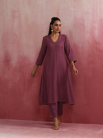 Thumbnail for trueBrowns Light Purple Cotton Dobby Flared Kurta Set