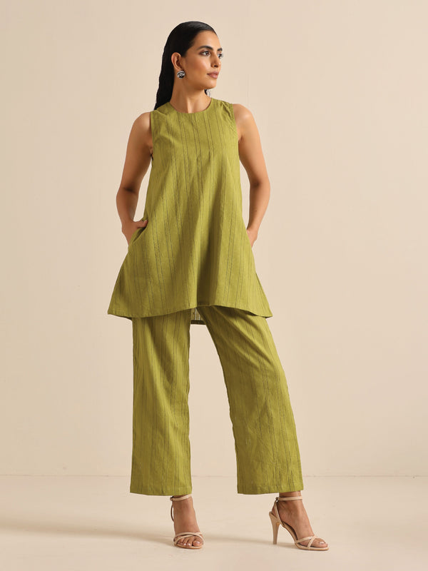 trueBrowns Green Dobby Sleeveless Co-Ord Set - Distacart
