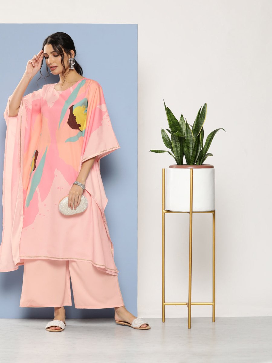 Ahalyaa Women Pink Printed Gotta Patti Kurta with Palazzos - Distacart