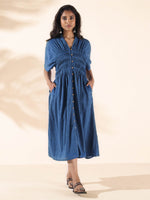 Thumbnail for trueBrowns Blue Cotton Dobby Dress - Distacart