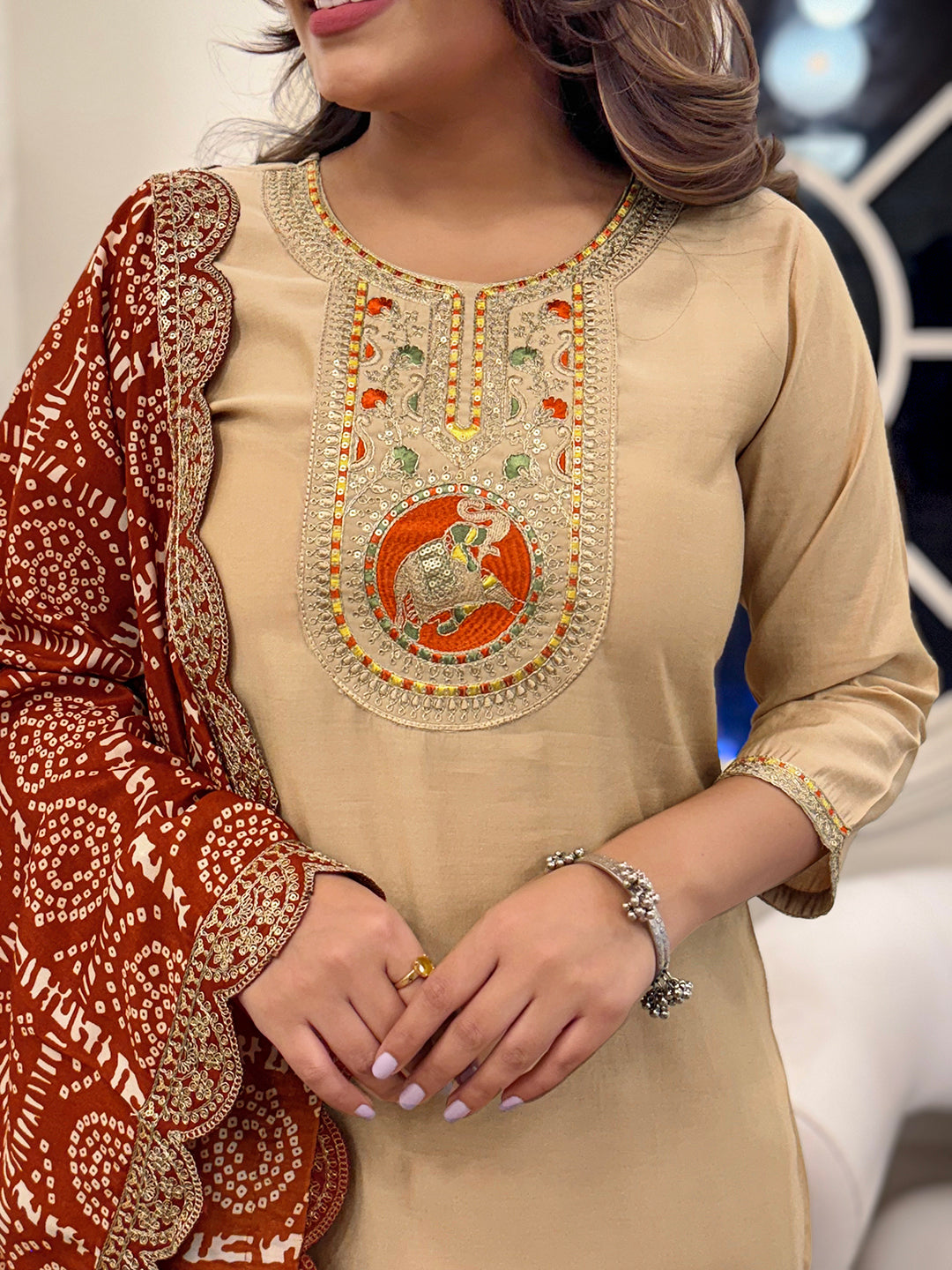 The52 Women's Gorgeous Viscose Embroidery Straight Kurta with Pant And Dupatta Set