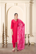 Thumbnail for BulBul Nirjari Red Silk Kurta Set with Dupatta