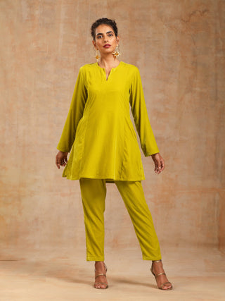 trueBrowns Lime Velvet Solid Co-ord Set - Distacart