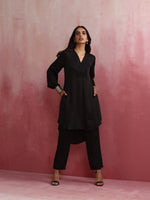 Thumbnail for trueBrowns Black V Neck Kurta Co-ord Set