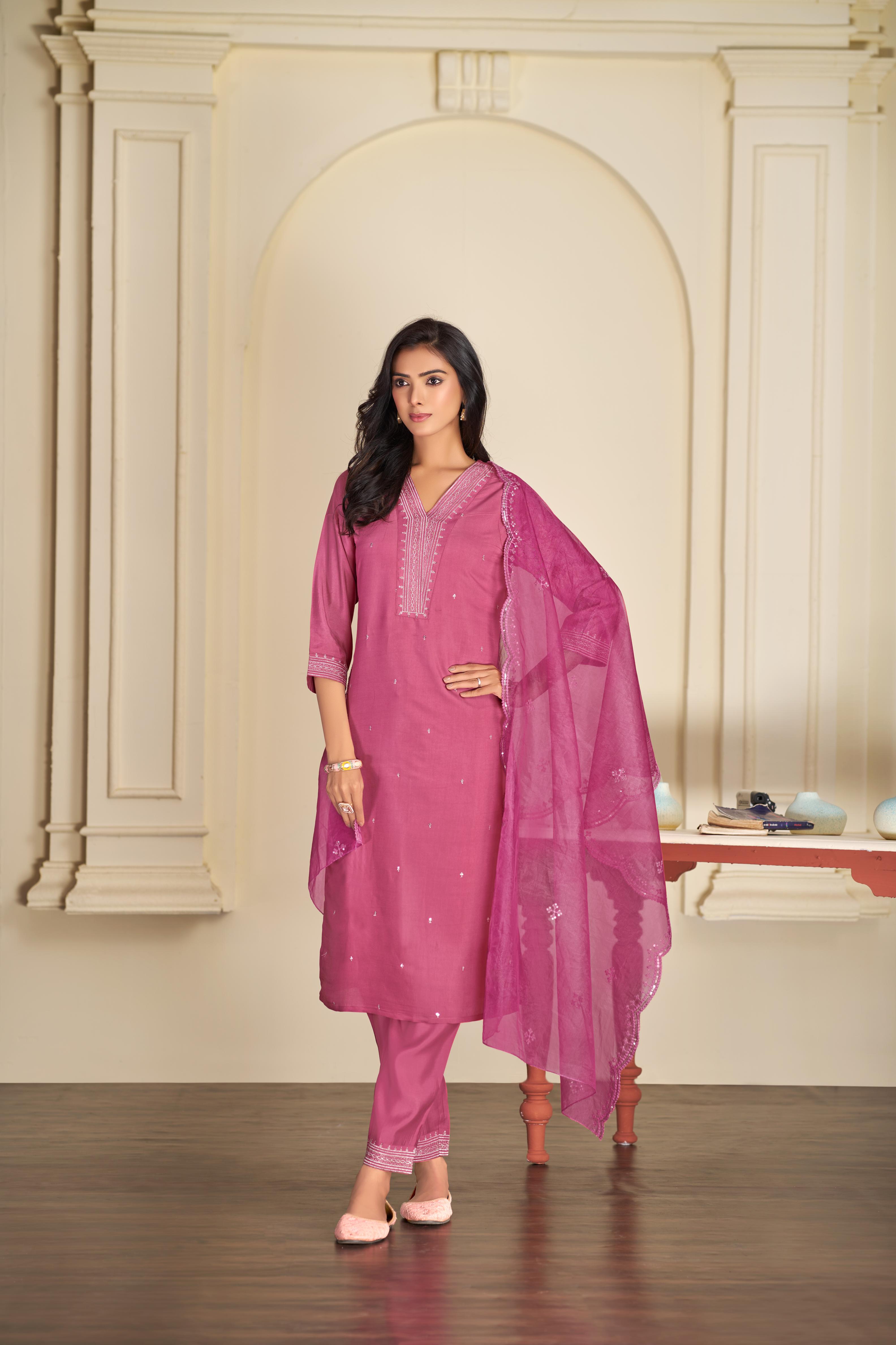 BulBul Ragini Solid Pink Roman Silk Salwar Suit