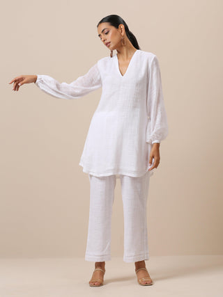 trueBrowns Gauze White Short Co-Ord Set - Distacart