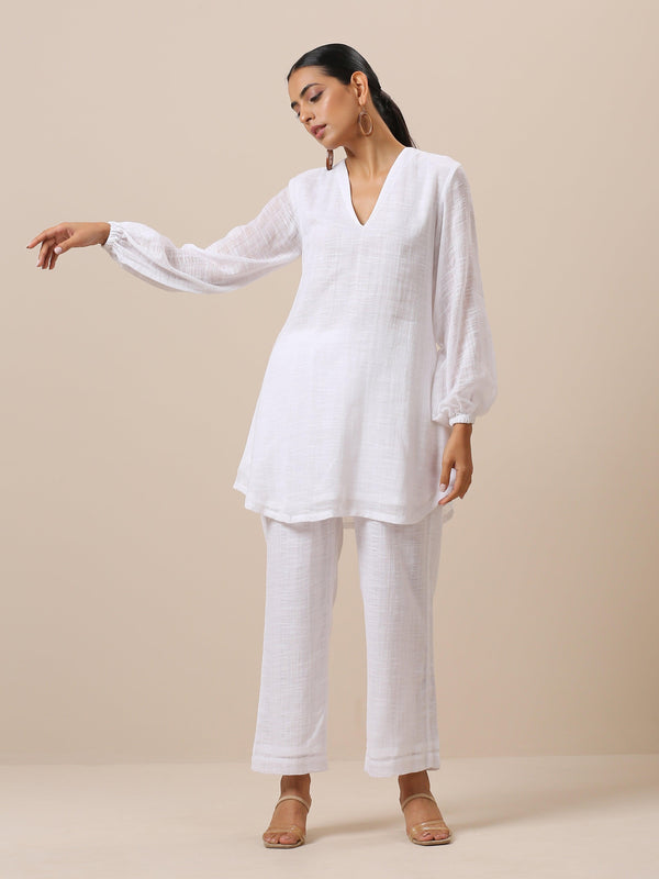 trueBrowns Gauze White Short Co-Ord Set - Distacart