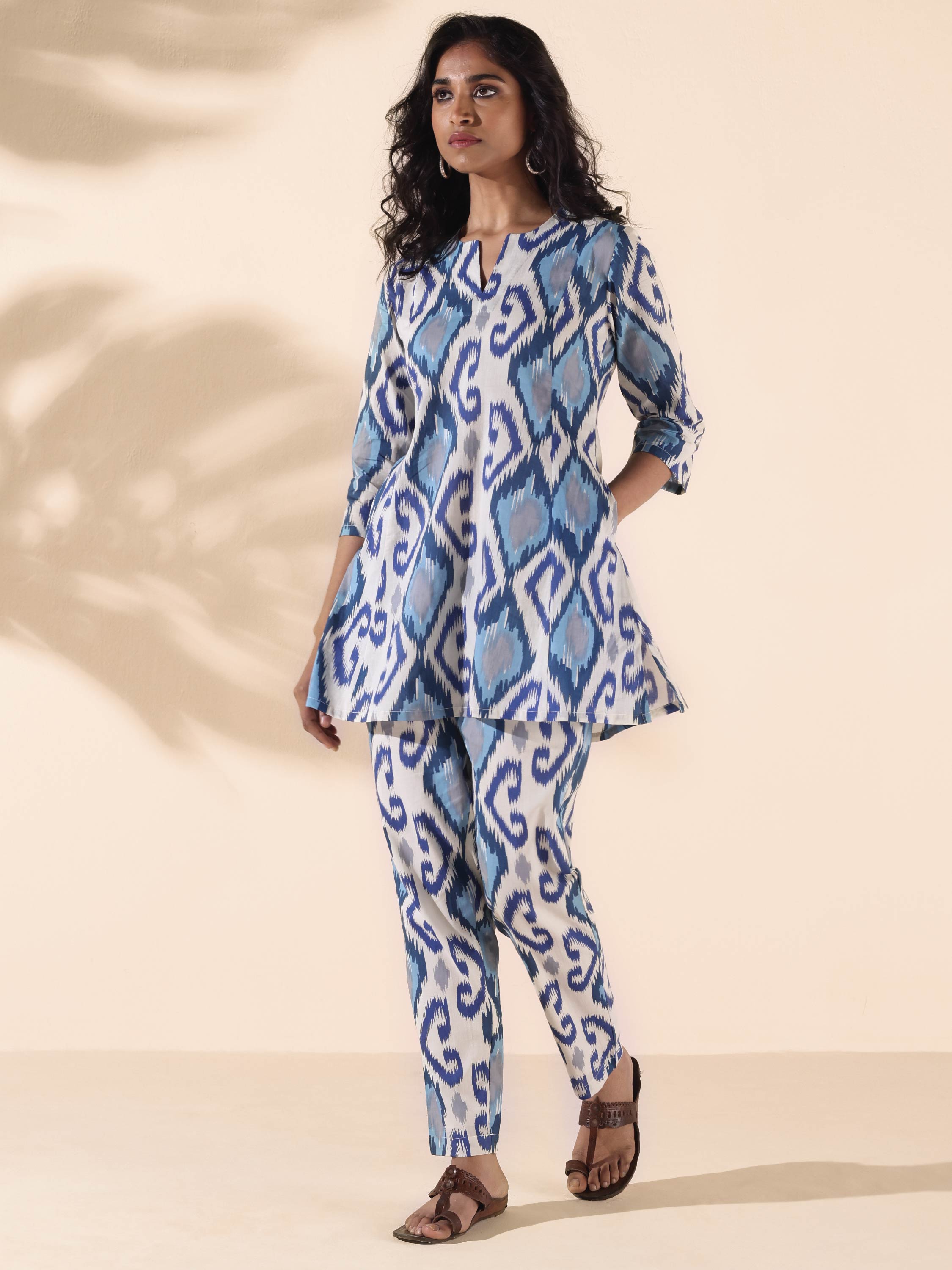 trueBrowns Blue Cotton Ikat Relaxed Co-ord Set - Distacart