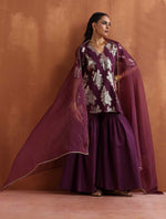 Thumbnail for trueBrowns Purple Metallic Sharara Dupatta Set